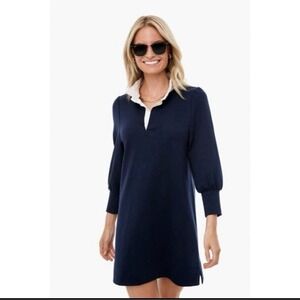 Tuckernuck Pomander Place Navy Blue Charlotte Terry Shirt Dress XS